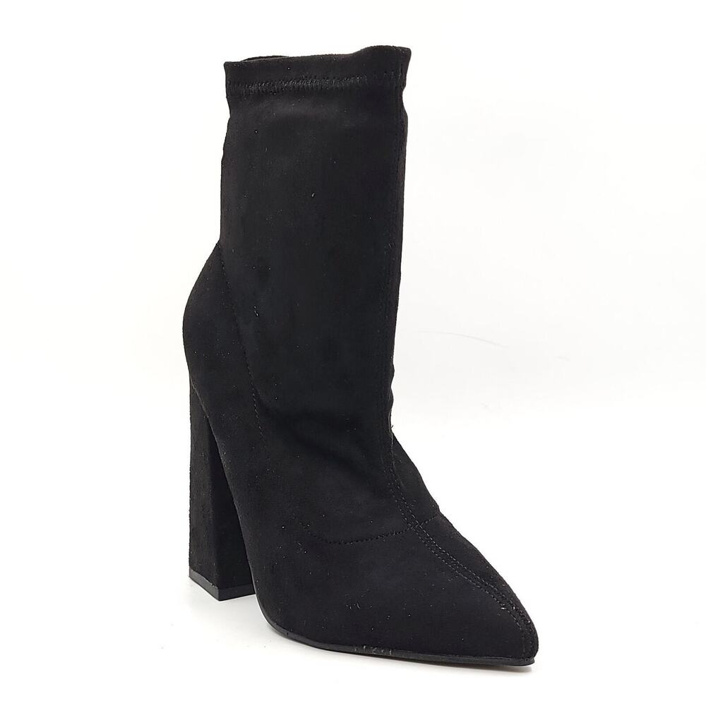 Boohoo Women Pointed Toe Sock Boots Frankie Size US 8 Black Suedette
